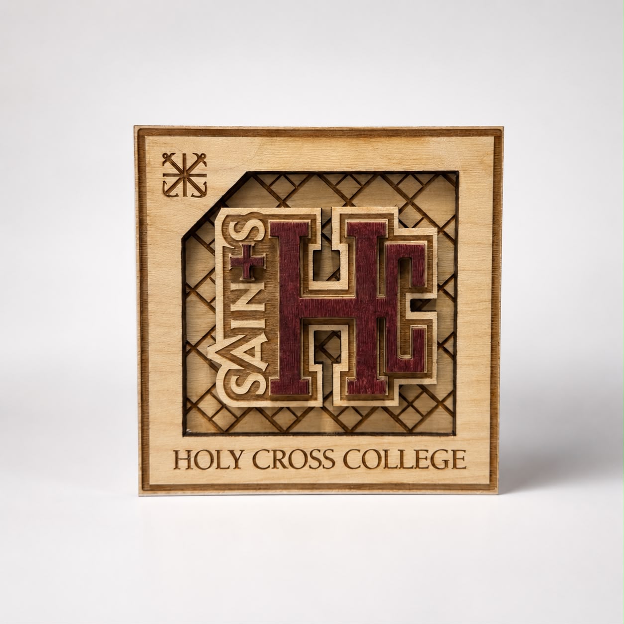 “Holy Cross College” Wooden Desk Plaque (5" x 5")